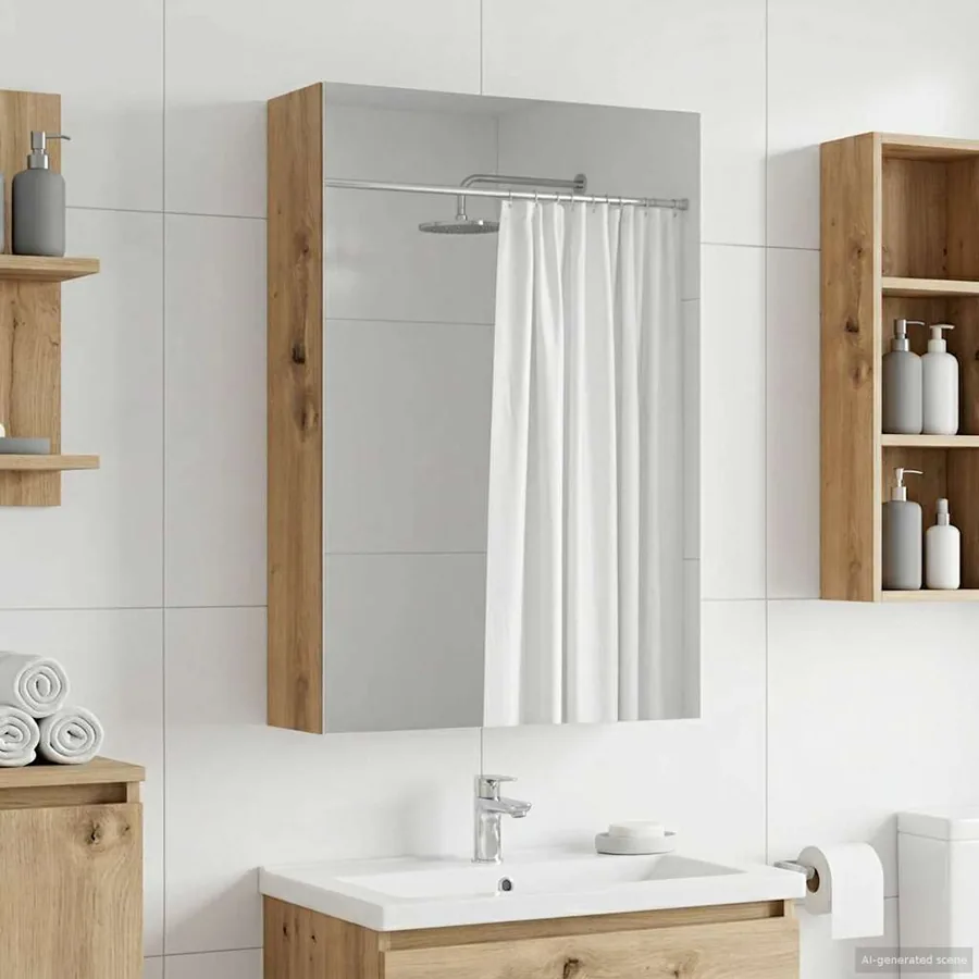 Armoire Miroir de Salle de Bain Chêne artisan