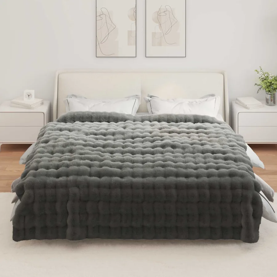 Couverture antidérapante en fausse de lapin Olite Gris foncé - 4