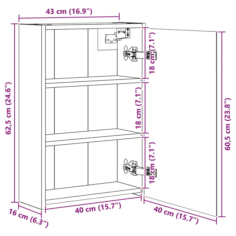 Armoire Miroir de Salle de Bain Blanc 43 x 16 x 62.5 cm - 11