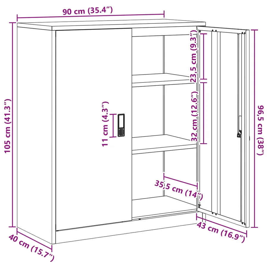 Armoire de rangement Anthracite 90 x 40 x 105 cm Acier - 13