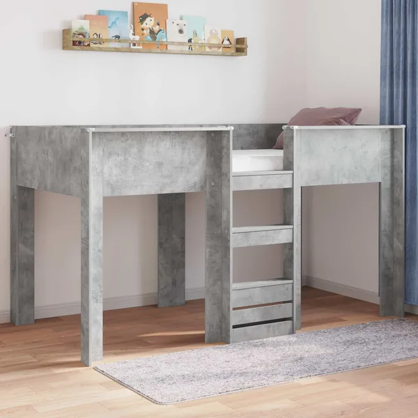 Lit Superposé pour Enfants avec stockage Gris béton 90 x 190 cm