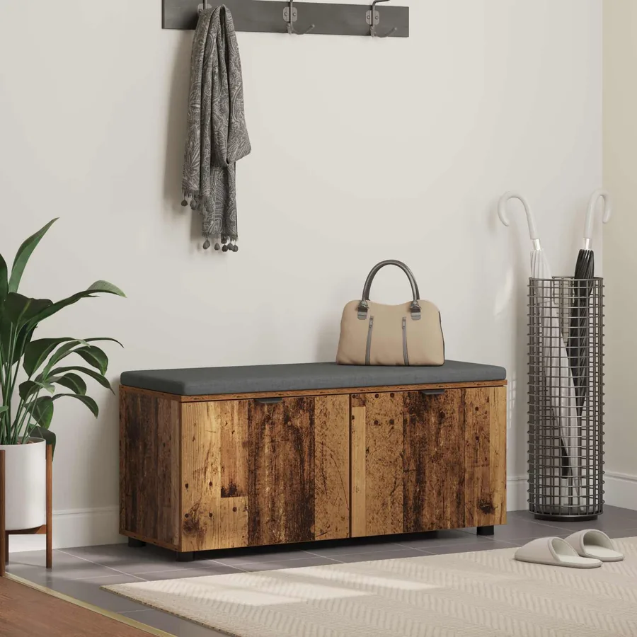 Banc d'entrée avec coussin Bois ancien 100 x 38 x 46 cm
