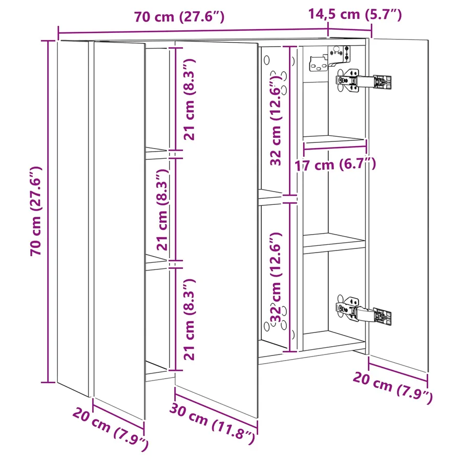 Armoire Miroir de Salle de Bain Blanc 70 x 14,5 x 70 cm - 11