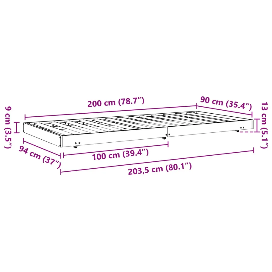 Cadre de lit Cire marron 90 x 200 cm Bois de pin massif - 8