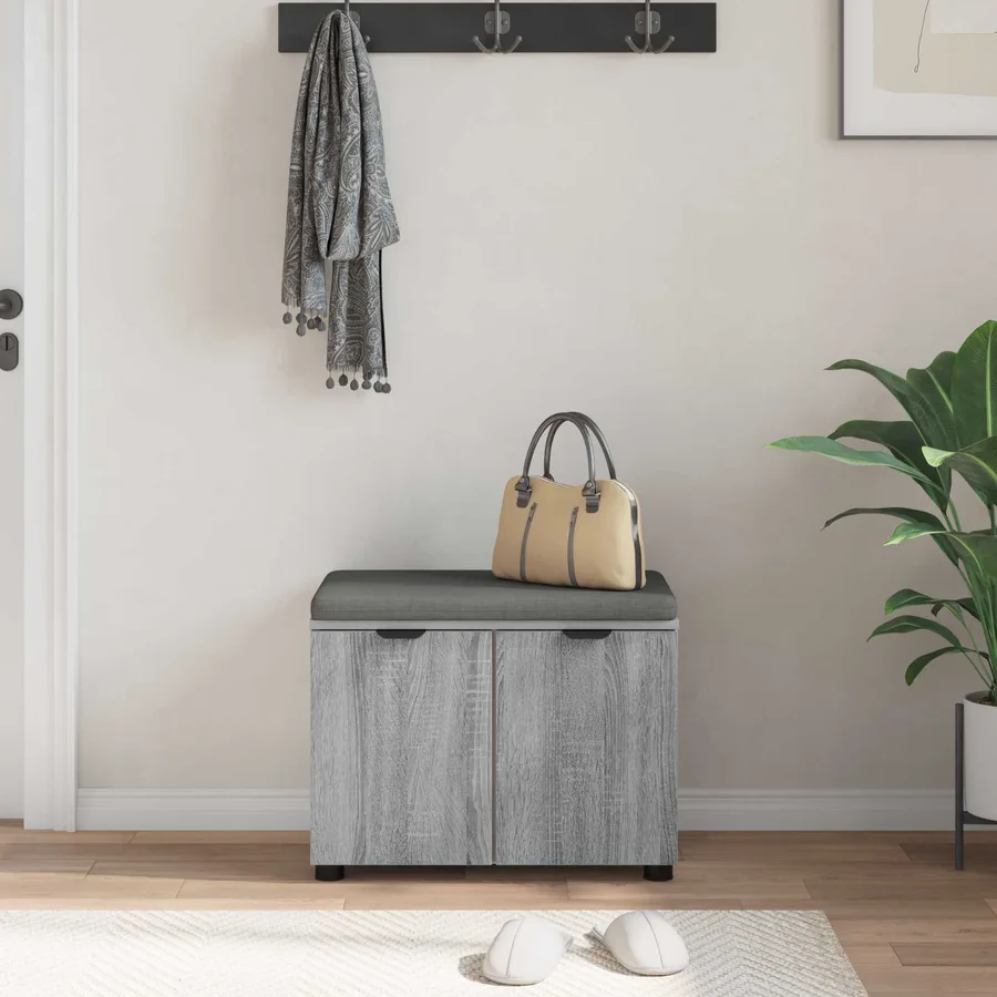 Banc d'entrée avec coussin Gris Sonoma 60 x 38 x 46 cm - 4