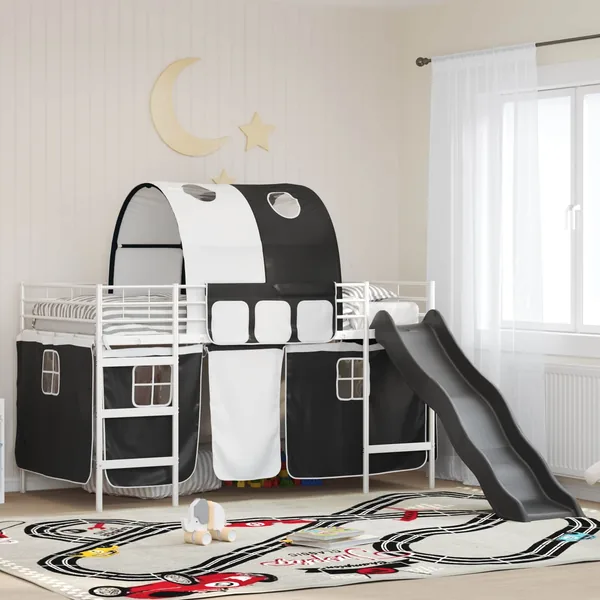 Lit mezzanine pour enfants Blanc et Noir 80 x 200 cm Métал