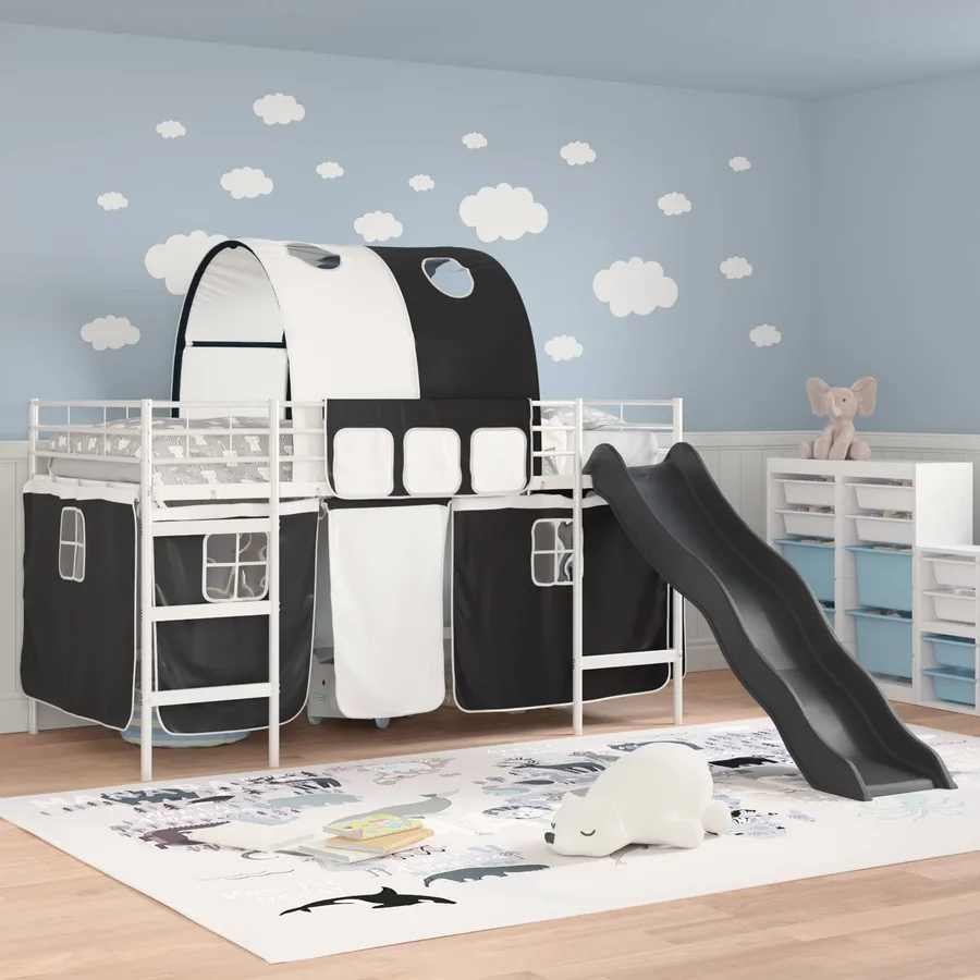 Lit mezzanine pour enfants Blanc et Noir 90 x 200 cm Métал - 3