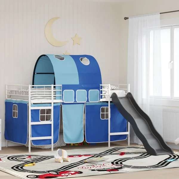 Lit mezzanine pour enfants Blanc et Bleu 80 x 200 cm Métал