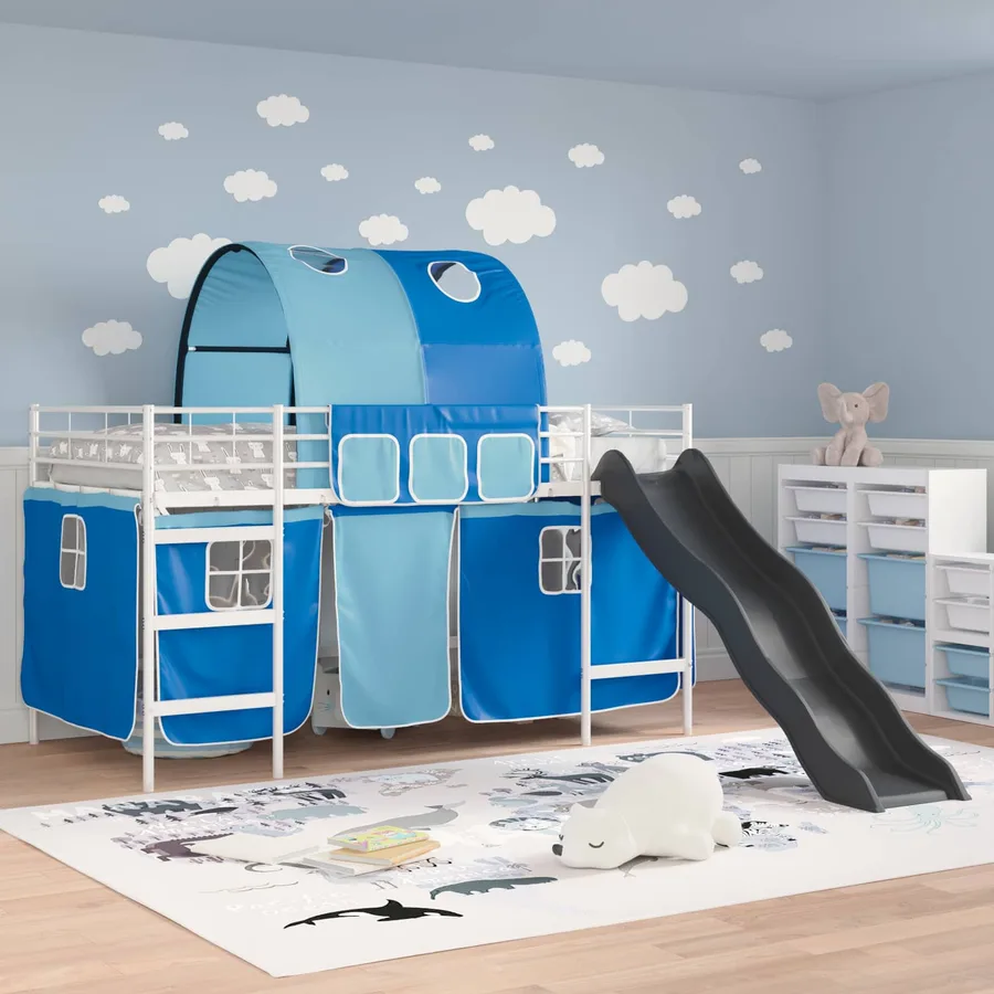 Lit mezzanine pour enfants Blanc et Bleu 80 x 200 cm Métал - 3