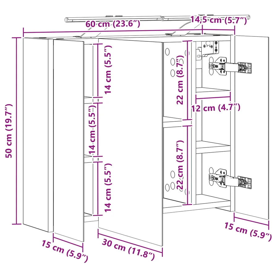 Armoire Miroir de Salle de Bain Blanc 60 x 14,5 x 50 cm - 13