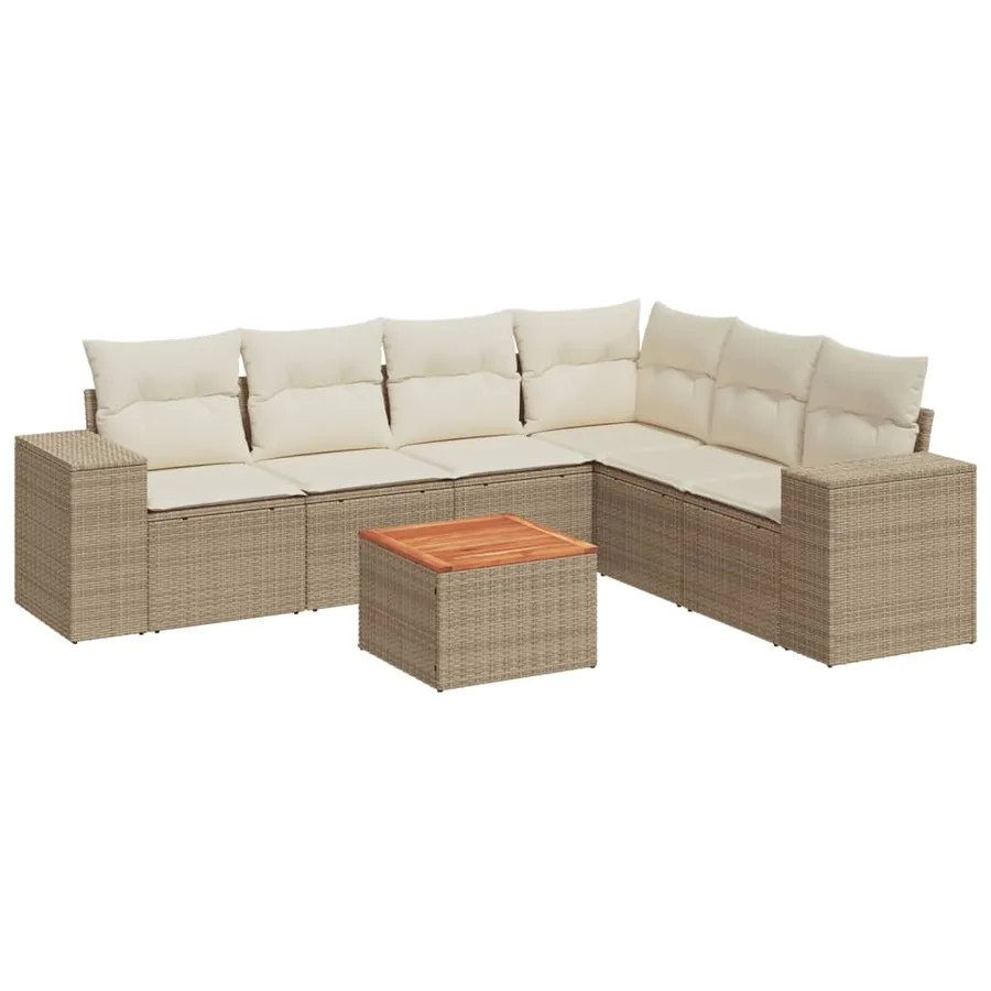 Salon de jardin avec coussins 7 pcs beige résine tressée - 2