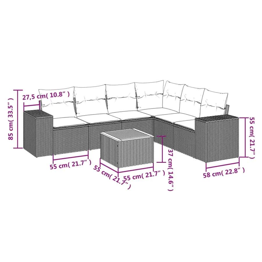 Salon de jardin avec coussins 7 pcs beige résine tressée - 3