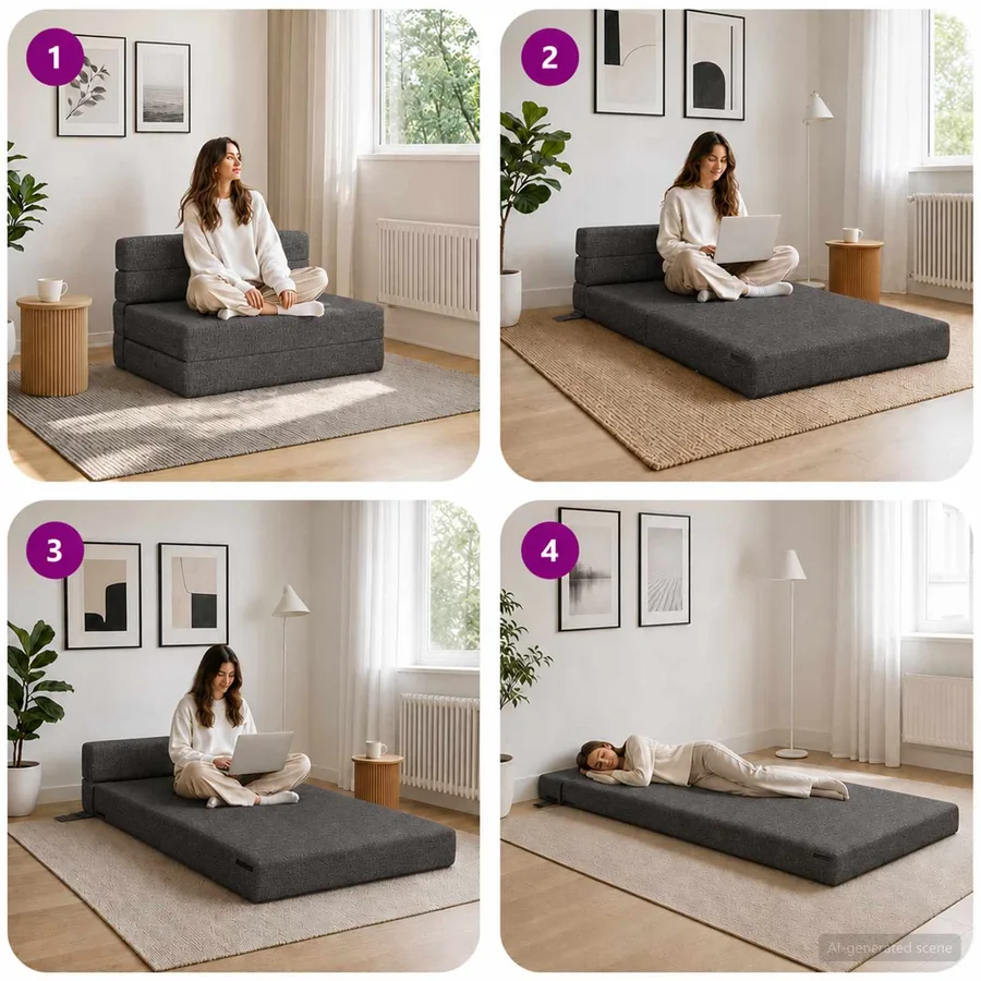 Canapé-lit pliable Gris foncé 70 x 80 x 60 cm Tissu - 7