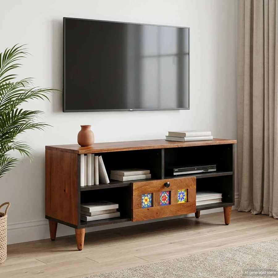 Meuble TV Noyer 100 x 33 x 46 cm Bois de mangue massif