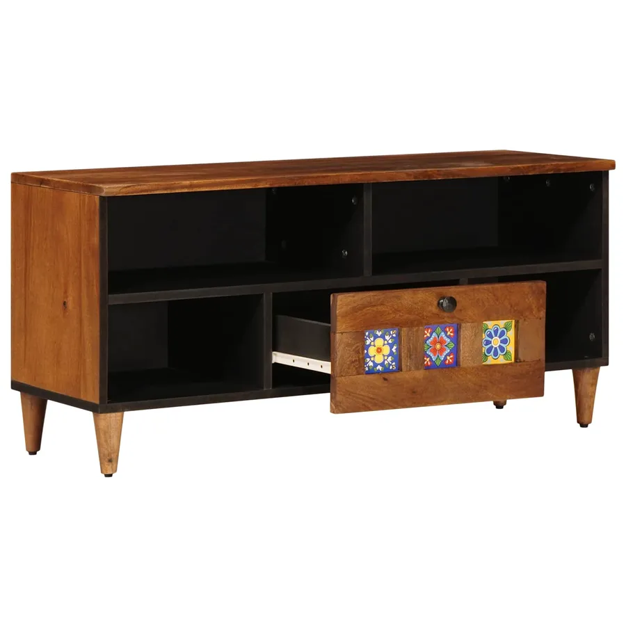 Meuble TV Noyer 100 x 33 x 46 cm Bois de mangue massif - 3
