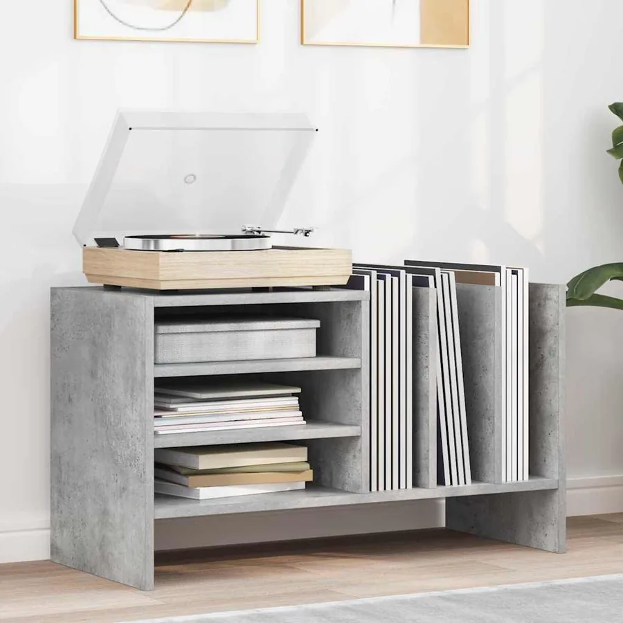 Meuble à vinyles Gris béton 78,5 x 35 x 45 cm Bois d'ingénierie
