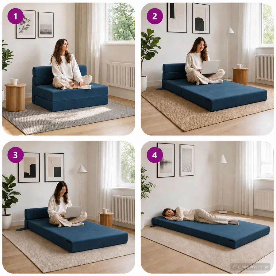 Canapé-lit pliable Bleu 100 x 80 x 60 cm Tissu - 7