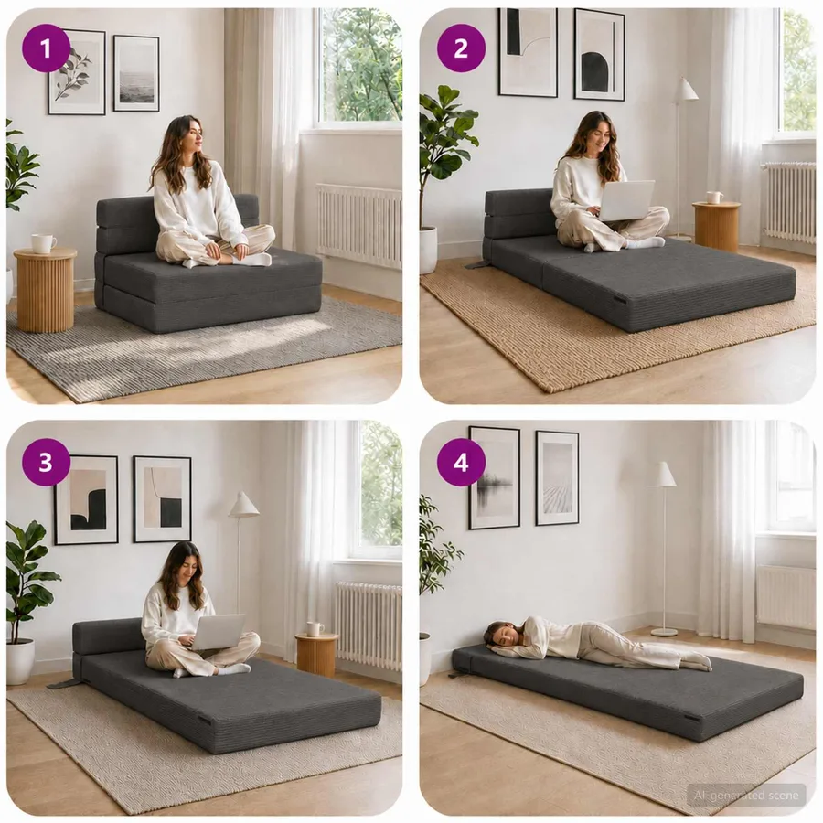 Canapé-lit pliable Gris foncé 100 x 80 x 60 cm Tissu - 7