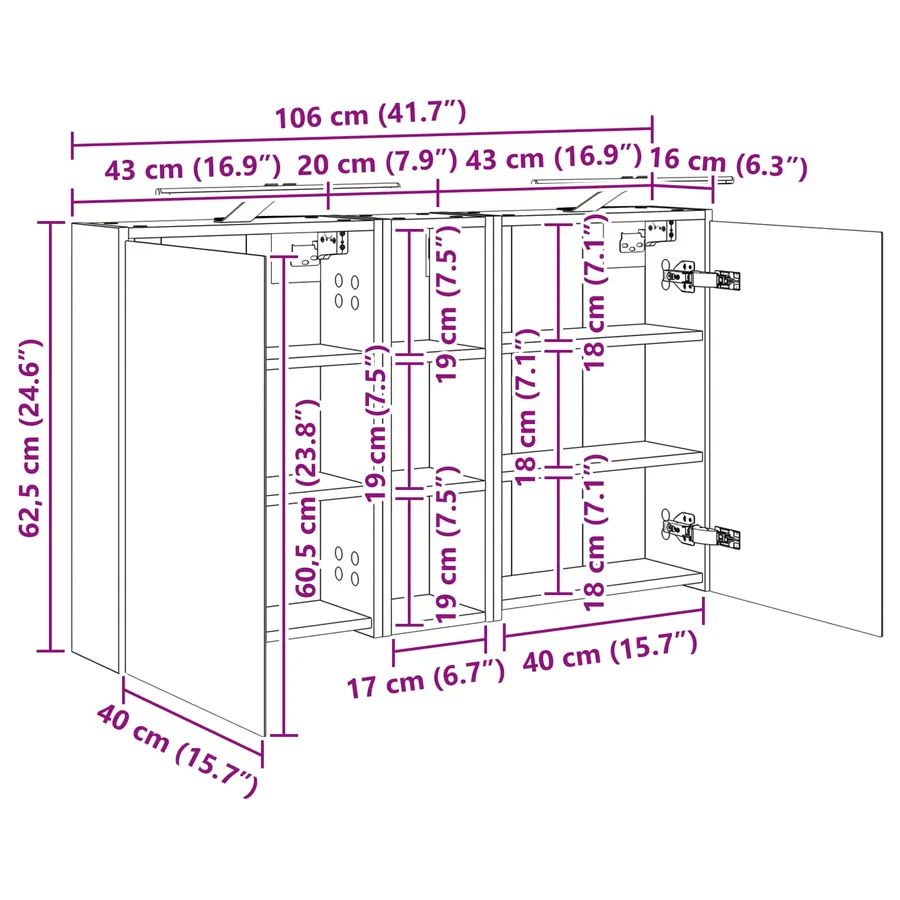 Ensemble de Meubles de Salle de Bain 3 pc 106 x 16 x 62,5 cm - 13