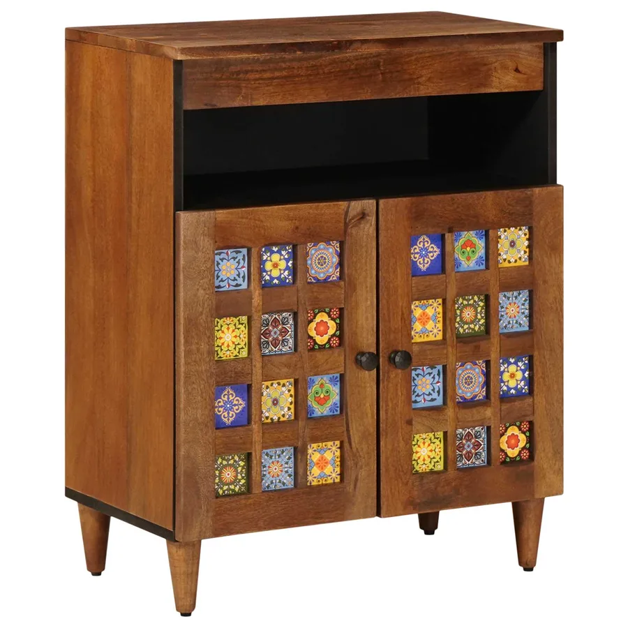 Buffet avec porte Noyer 60 x 33 x 75 cm Bois de mangue massif - 2