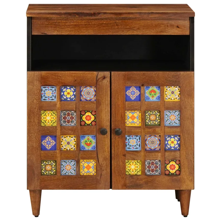 Buffet avec porte Noyer 60 x 33 x 75 cm Bois de mangue massif - 4