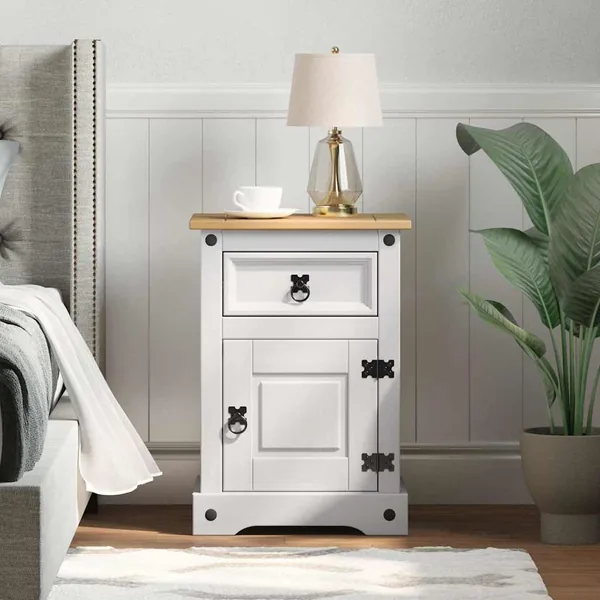 Table de chevet Corona Blanc 45 x 35 x 64 cm Pin massif