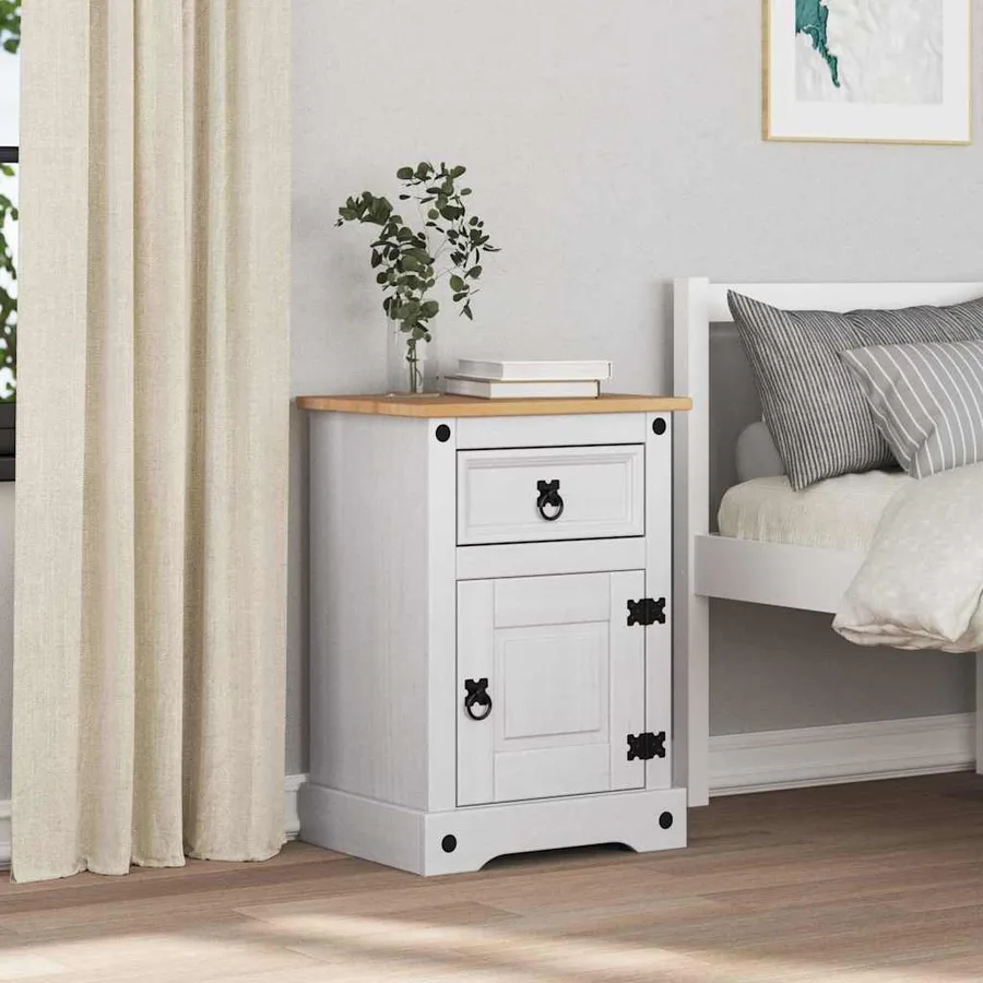 Table de chevet Corona Blanc 45 x 35 x 64 cm Pin massif - 4