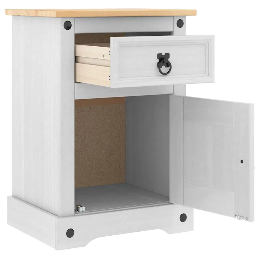 Table de chevet Corona Blanc 45 x 35 x 64 cm Pin massif - 5