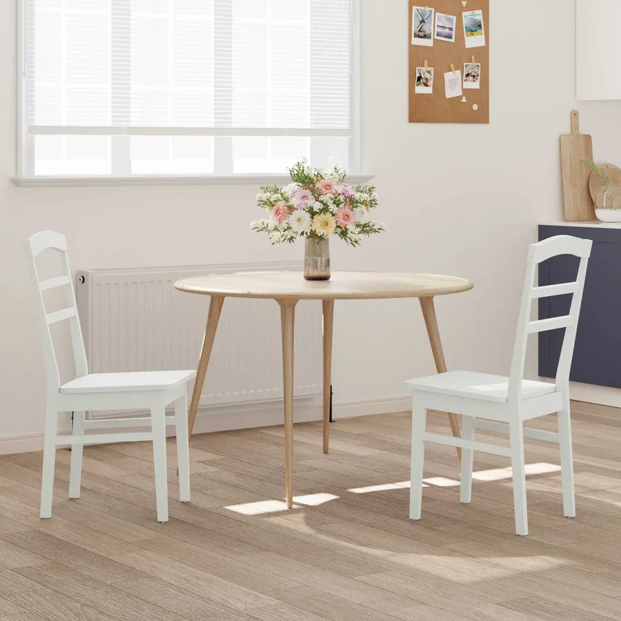 Chaise de salle à manger 2 pcs Blanc Bois de Caoutchouc Massif - 3