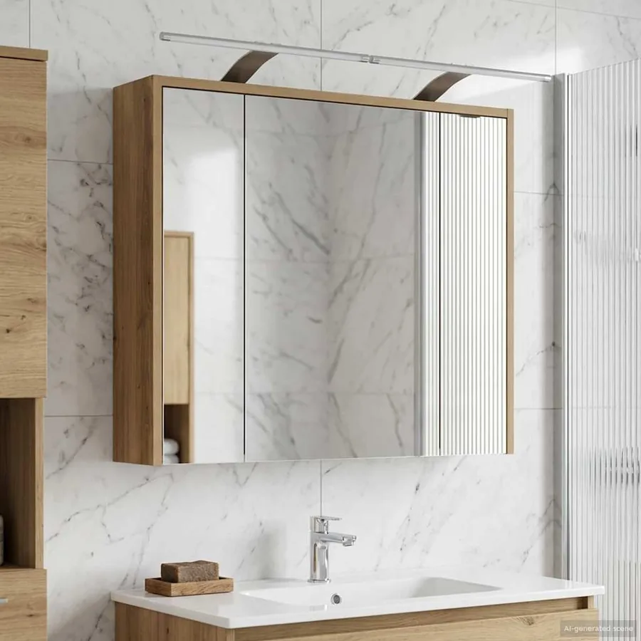 Armoire Miroir de Salle de Bain Chêne artisan
