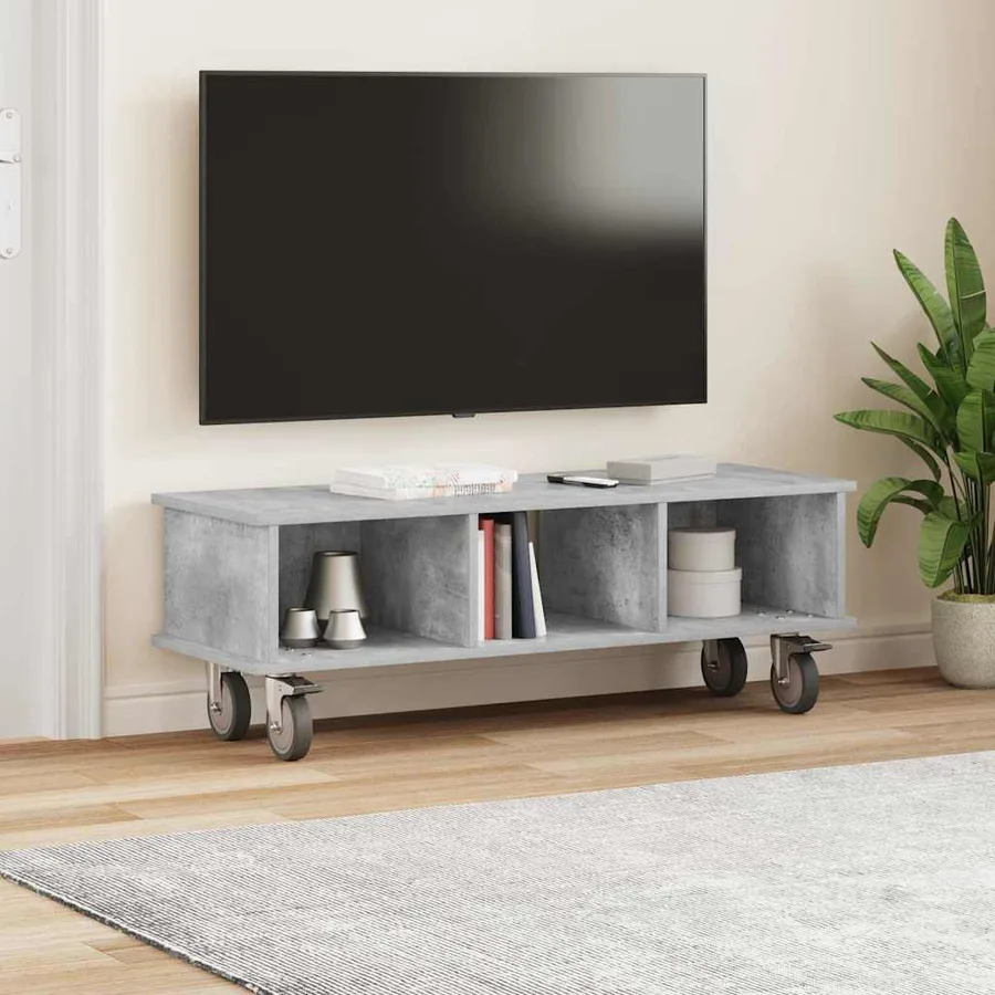 Meuble TV Gris béton 100 x 35 x 35 cm Bois d'ingénierie - 4