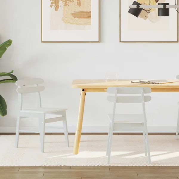 Chaise de salle à manger 2 pcs Blanc Bois de Caoutchouc Massif