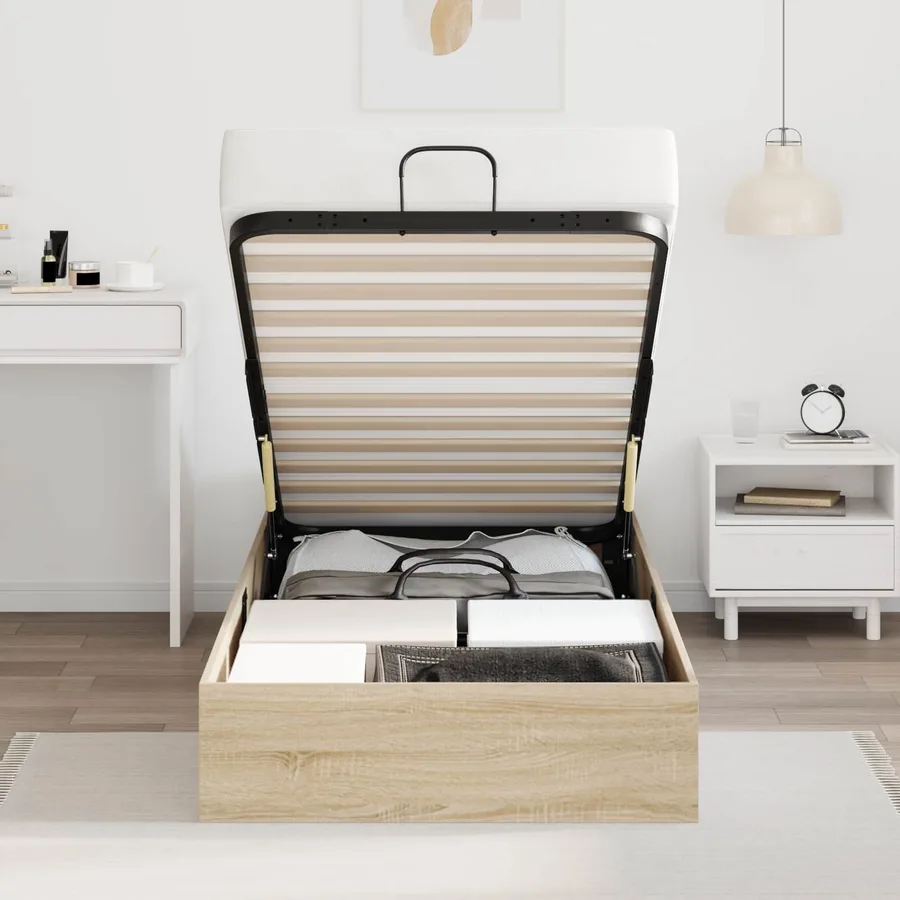 Cadre de lit ottoman avec stockage Chêne Sonoma 75,5 x 190 cm - 4