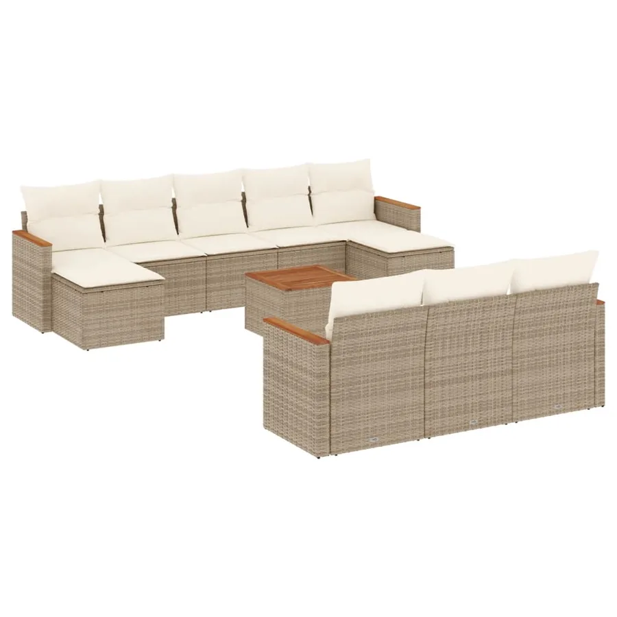 Salon de jardin 11 pcs avec coussins beige résine tressée - 2