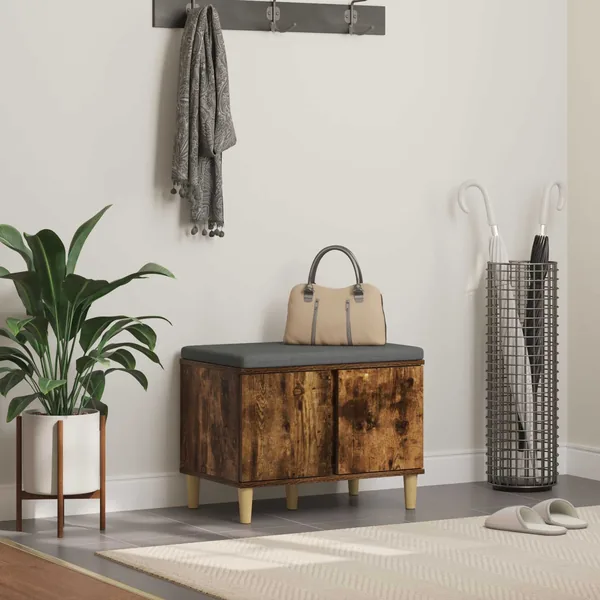 Banc d'entrée avec coussin Chêne Fumé 60 x 38 x 46 cm