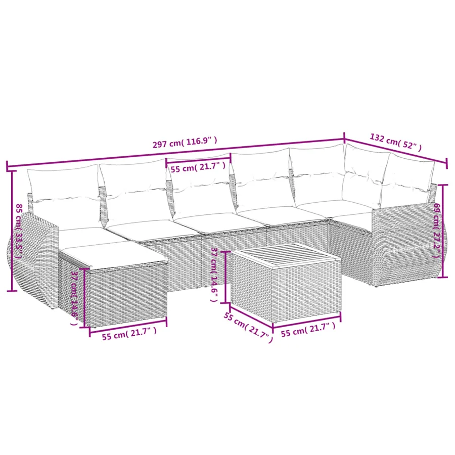 Salon de jardin avec coussins 8 pcs beige résine tressée - 9