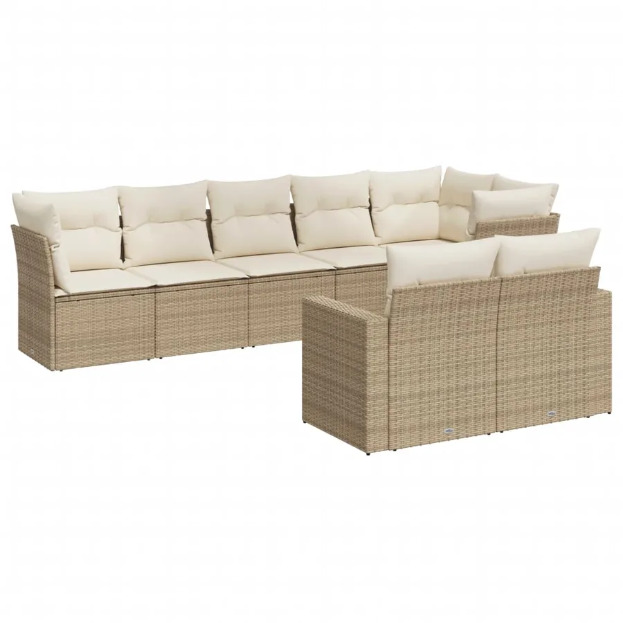 Salon de jardin avec coussins 8 pcs beige résine tressée - 2