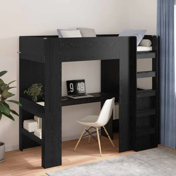 Cadre de lit superposé avec bureau Chêne noir 80 x 200 cm