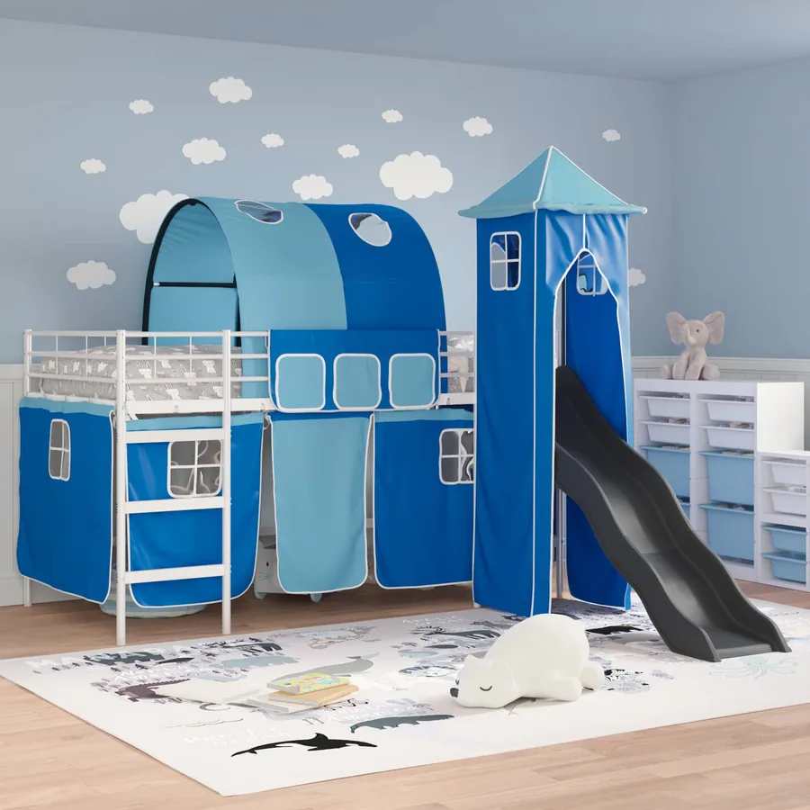 Lit mezzanine pour enfants Uni Blanc et bleu 90 x 200 cm métal - 3