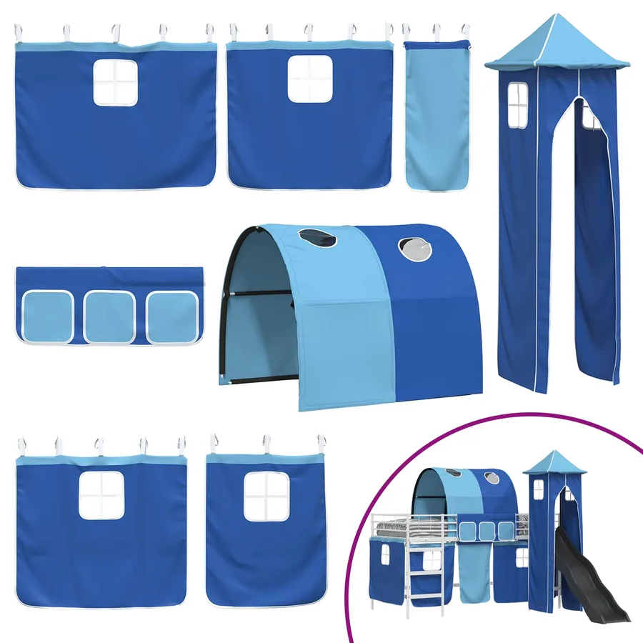 Lit mezzanine pour enfants Uni Blanc et bleu 90 x 200 cm métal - 7