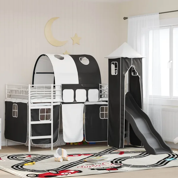 Lit mezzanine pour enfants Uni Blanc et noir 107 x 203 cm métal
