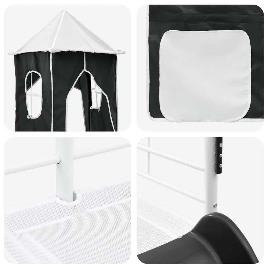Lit mezzanine pour enfants Uni Blanc et noir 107 x 203 cm métal - 11