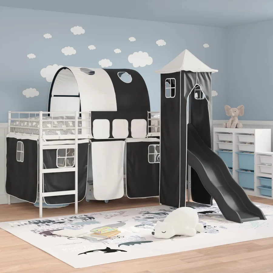 Lit mezzanine pour enfants Uni Blanc et noir 107 x 203 cm métal - 3