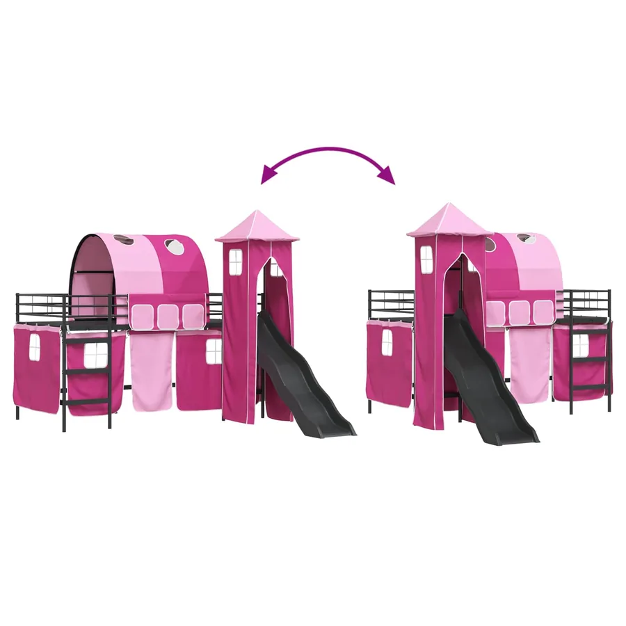 Lit mezzanine pour enfants Uni Noir et rose 107 x 203 cm métal - 12