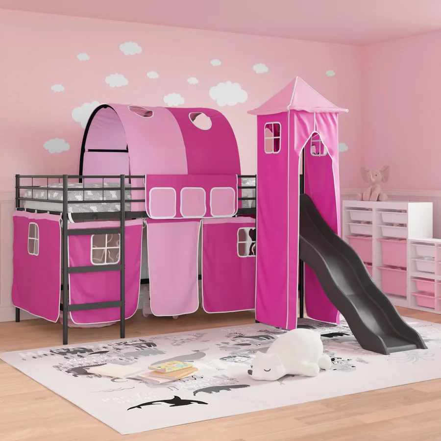 Lit mezzanine pour enfants Uni Noir et rose 107 x 203 cm métal - 3