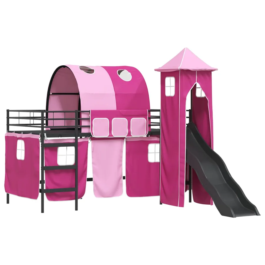 Lit mezzanine pour enfants Uni Noir et rose 107 x 203 cm métal - 4