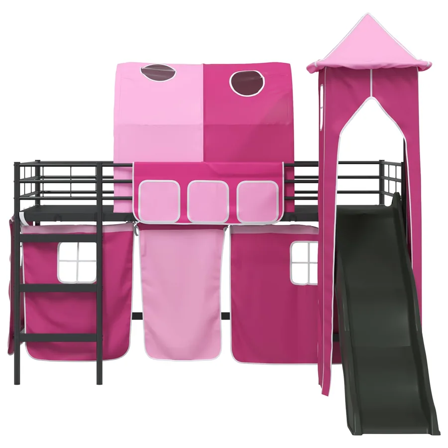 Lit mezzanine pour enfants Uni Noir et rose 107 x 203 cm métal - 6