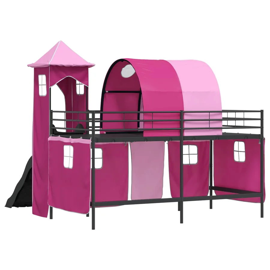 Lit mezzanine pour enfants Uni Noir et rose 107 x 203 cm métal - 8