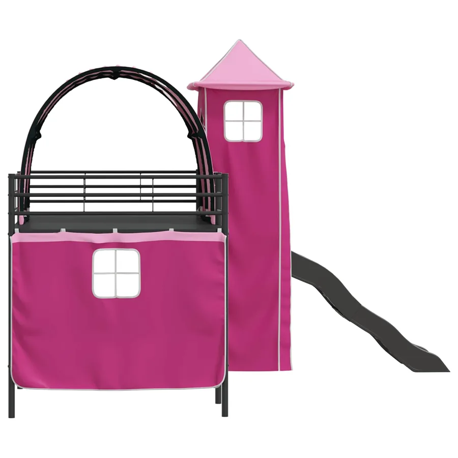 Lit mezzanine pour enfants Uni Noir et rose 107 x 203 cm métal - 9