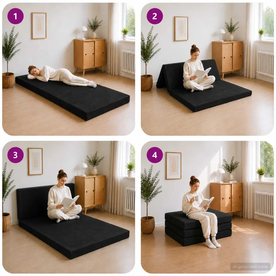 Canapé-lit pliable 90 x 67 x 45 cm Noir - 9